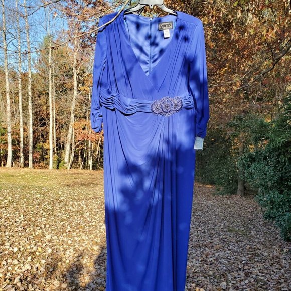 Women's Alex Evenings Plus Size Dark Blue Full Length Dress Size 20W Brand New